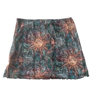 SHEIN MOOSTA Abstract Print Lettuce Trim Mesh Skirt